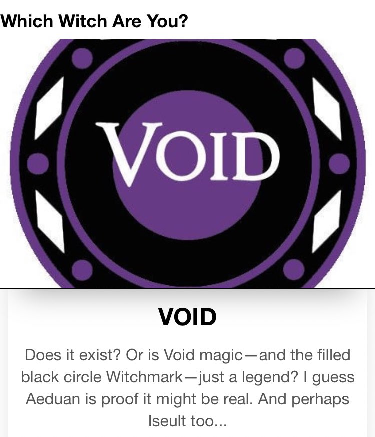 katsprad's tweet photo. Happy #TruthwitchTuesday! Just took the witchery quiz and turns out I’m 100% that Void—perhaps it’s my all-black wardrobe? Or my general preference for not people-ing? @stdennard #DenNerds https://t.co/gaUPTIxaly