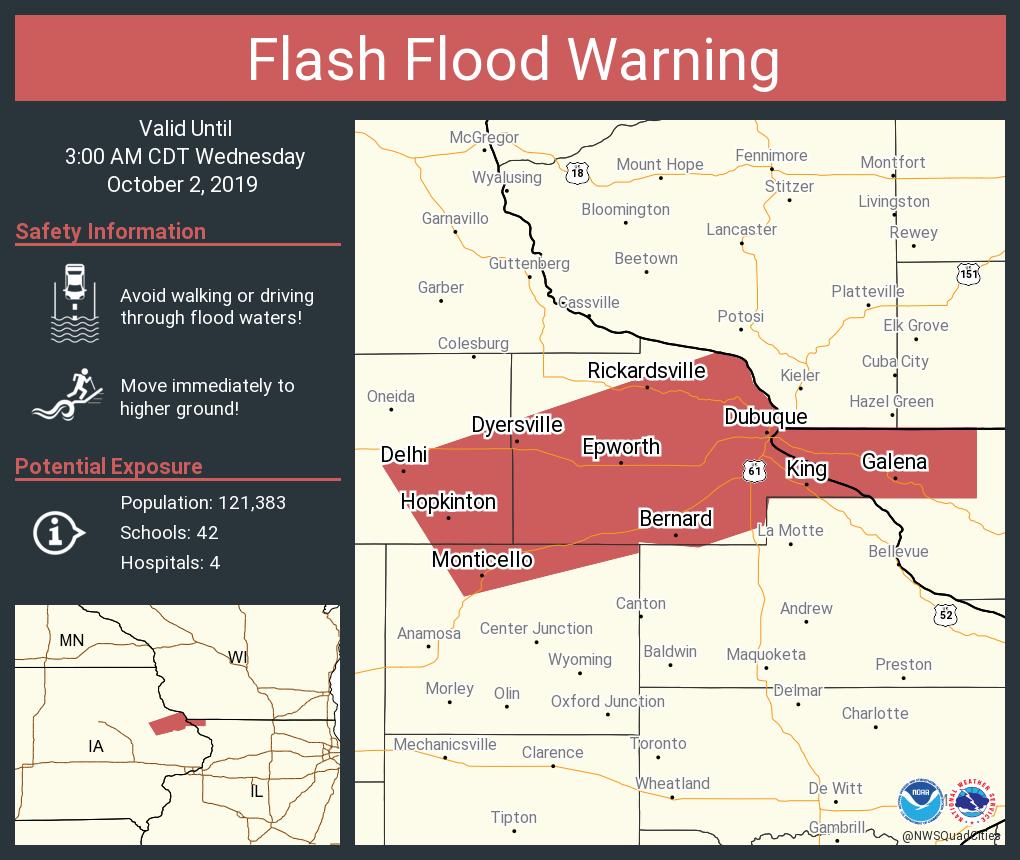 Flash Flood Warning including Dubuque IA, Asbury IA, Dyersville IA