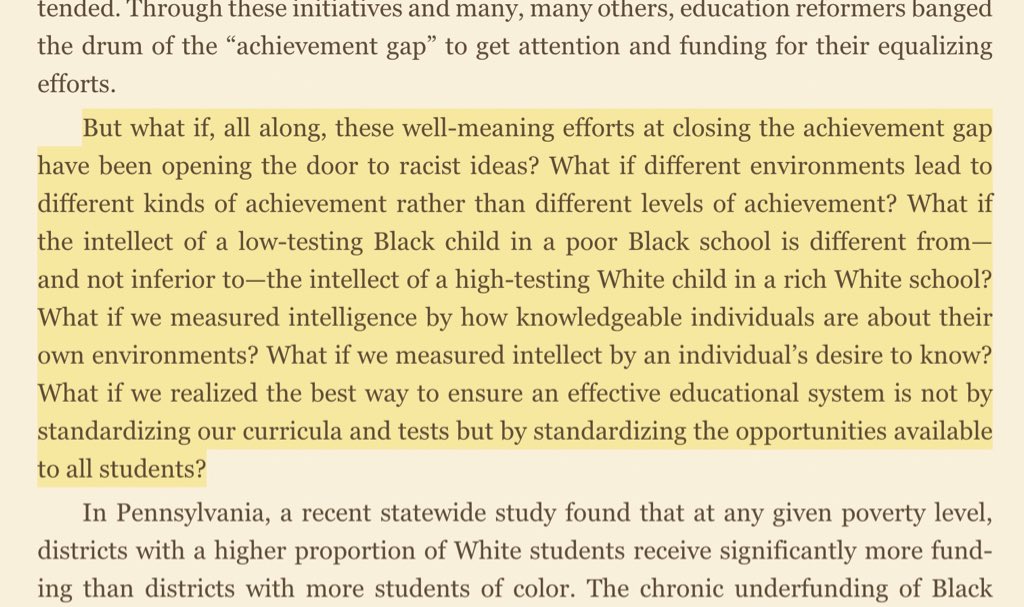From Dr. Ibram X. Kendi’s new book “How to Be an AntiRacist”.  What if we standardized opportunities for our students instead of tests?  <a href="/WestPoCE/">West Potomac HS Culture & Equity</a>