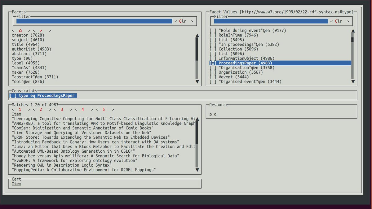 ClausStadler's tweet photo. Pre-release: Facete3 #SPARQL-based #FacetedSearch terminal app! No point in holding it back any longer ;)
Run with java -cp bundle.jar facete3 file-or-sparql-url
So far tested with #ApacheJena and #Virtuoso (bnodes supported!)
Available from releases of https://t.co/qnwufUcFCn https://t.co/iBlsk50DuY