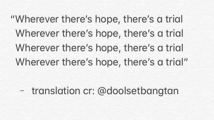 5. Hope & Trialsthis chorus is beautifully placed in the song.it’s transitions from Hoseok’s message of the sea (hope) & desert (despair) merging into one is emphasised by the breathy desperation in vocal lines delivery.