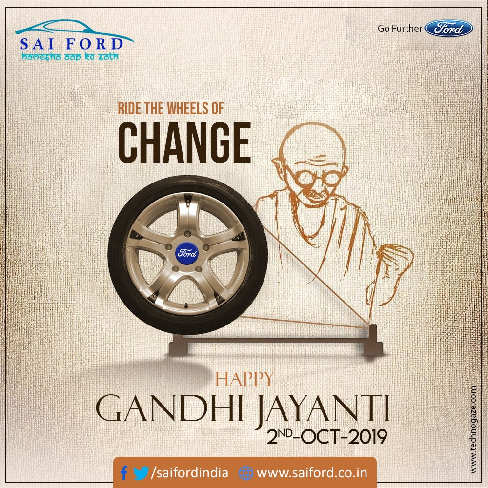 saifordindia's tweet photo. Ford celebrating the 150th birth anniversary of the Father of our Nation. Happy Gandhi Jayanti.
.
.
#Saiford #Gandhijayanti #birthdaywishes #MahatmaGandhi #Bapu #Gandhiwadi #wheelofwisdom #wheelofchange #Charkha #fordcars #carsale #bhopalcars #fordindia #Bhopal https://t.co/J0bRj1efTN