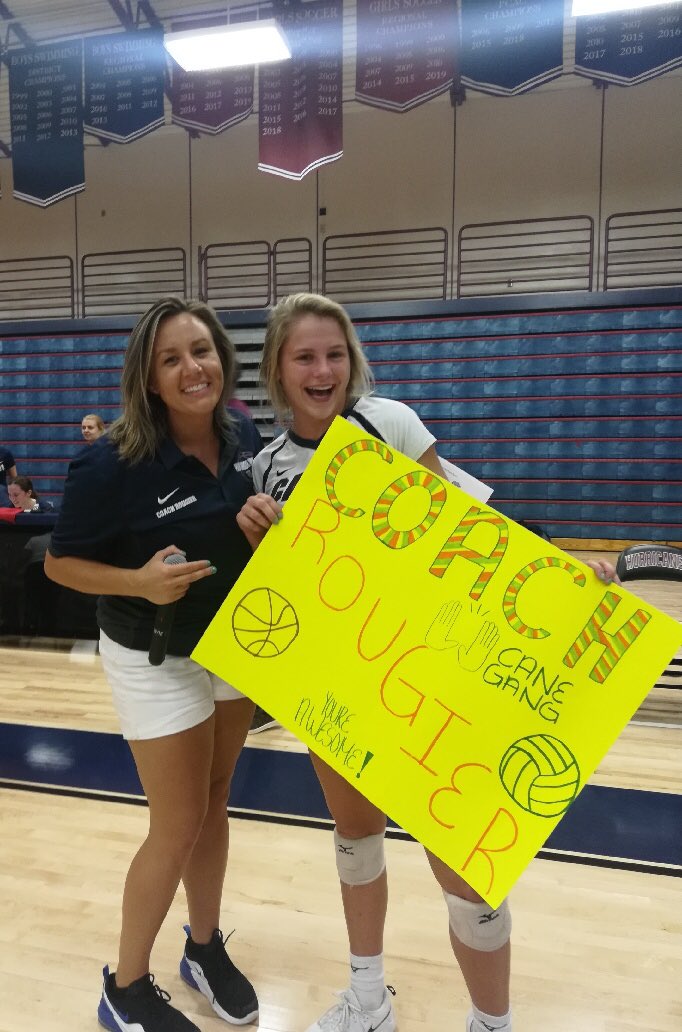 PHUVOLLEYBALL's tweet photo. It’s a 3-set sweep 🧹 for the Varsity Lady Canes over Sickles!  This is their 4th straight win as they head into the PCAC Semi-Finals tomorrow night!  Special thanks to our wonderful teachers on Teacher Appreciation Night! https://t.co/L3UnOyEUhJ