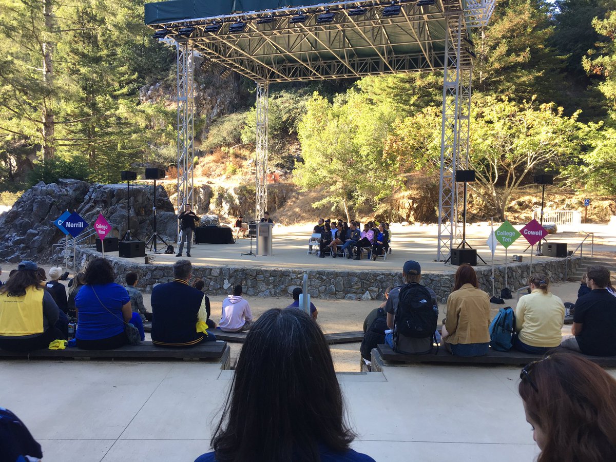 FirstGenUCSC's tweet image. New chancellor, Cindy Larive, at the 2019 convocation in the beautiful Quarry Amphitheater. #firstgenucsc