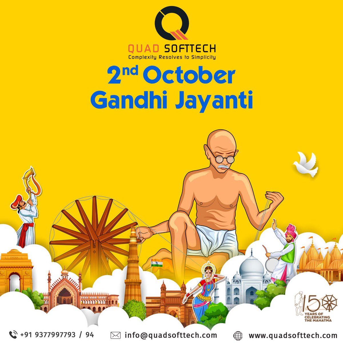 QuadSoftTech's tweet photo. "Be the change you want to see in the world" - Mahatma Gandhi
Happy Gandhi Jayanti!!
#QuadSofTech #2October #150thBirthAnniversary #MahatmaGandhi #FatherOfNation #GandhiJayanti #InternationalDayOfNonViolence #Truth #CleanIndia #VaishnavJan #InternationalInfluence #Surat #India https://t.co/0ZuknCHeW2
