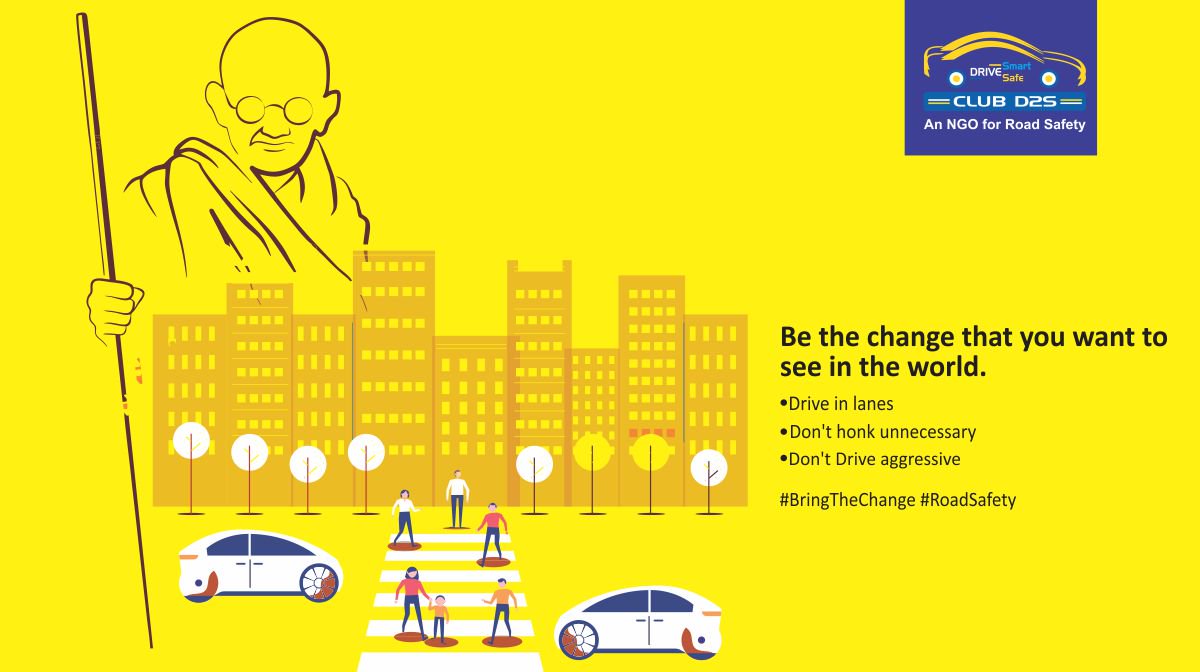 ClubD2S's tweet photo. The streets and highways are shared things, and thus the responsibilities are also shared. 
We all need to follow the road safety and traffic rules.

You must be the change you wish to see in the world!

#GandhiJayanti  #MahatmaGandhi  #RoadSafety #BringTheChange #2ndOctober https://t.co/6aI9VUIPif