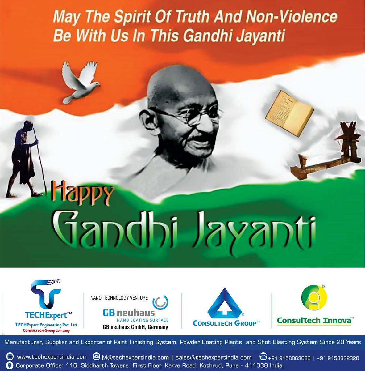 consultech's tweet photo. This #GandhiJayanti let's remember the great leader who taught the world the power of Love &amp; Humanity.
#happygandhijayanti #fatherofthenation #mahatmagandhi #world #people #india #nonviolence #time #change #swachbharat #freedom #satyamevajayate  #gandhijayanti #celebrate #peace https://t.co/BE6YbiWCvP