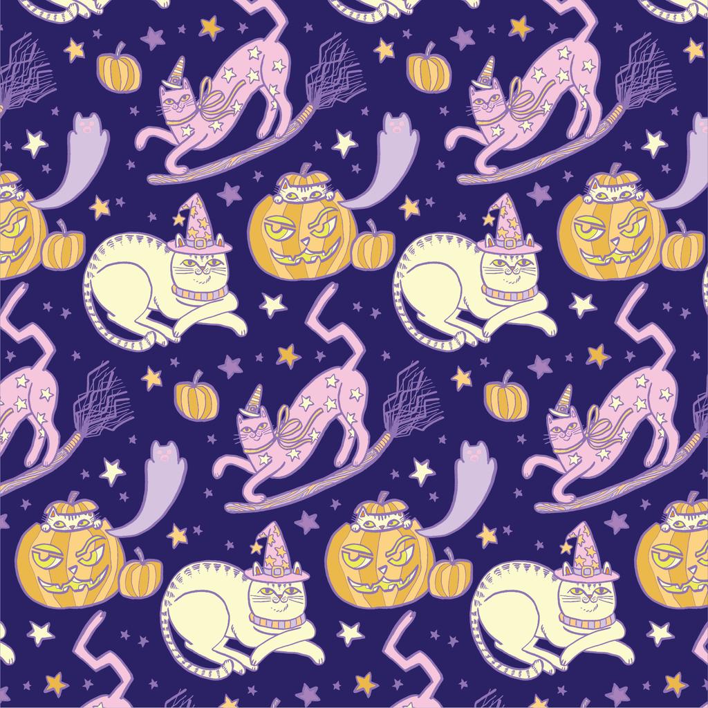 PinkOwletArt's tweet image. This is the dark purple version of the Kitty Witches pattern from my @spoonflower shop! #pinkowlet #diyfabric #catsandwitches #kittywitch #halloweenfabric #halloweencrafting #witchycrafts #spoonflowerfabric