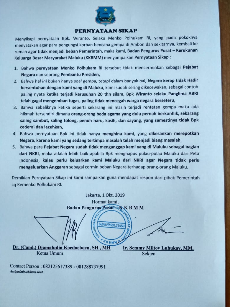 Maluku minta di hapus dari NKRI, kalau gempa Maluku di anggap membebani keuangan negara
cc <a href="/wiranto1947/">Wiranto</a>