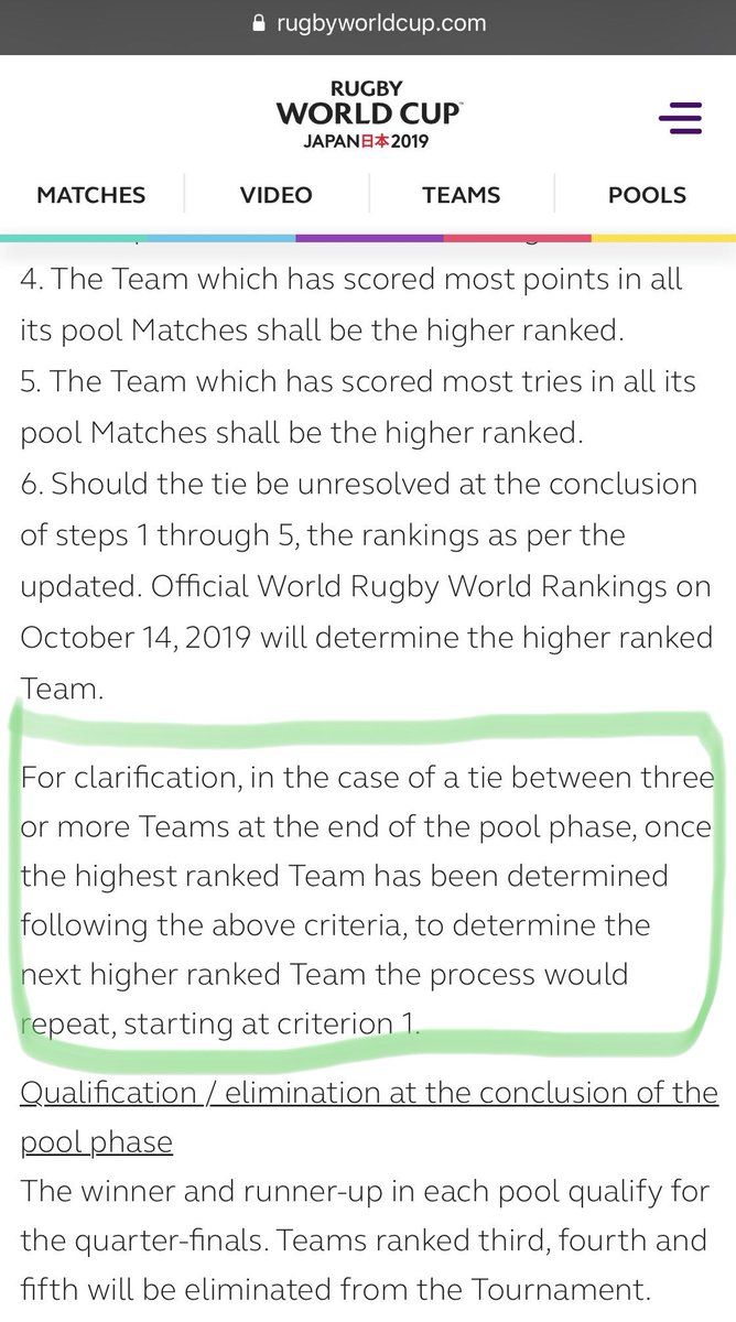 JonnyJones10's tweet photo. . @rugbyworldcup is there a flaw in the tournament rules in the case of a tie between 3 teams at the end of the pool phase? Consider this scenario: #RWC2019 #rules #poolphase https://t.co/EOnX4writX