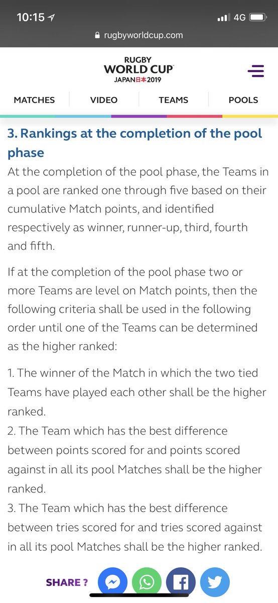 JonnyJones10's tweet photo. . @rugbyworldcup is there a flaw in the tournament rules in the case of a tie between 3 teams at the end of the pool phase? Consider this scenario: #RWC2019 #rules #poolphase https://t.co/EOnX4writX