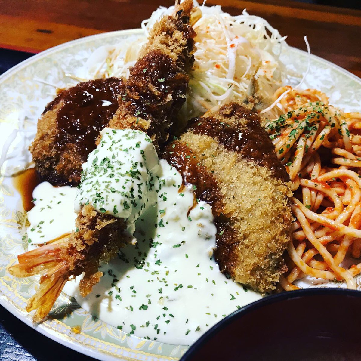 Sora ミックスフライ定食 でんすけ食堂 日出町 大分県 爆盛りチキンカツカレー