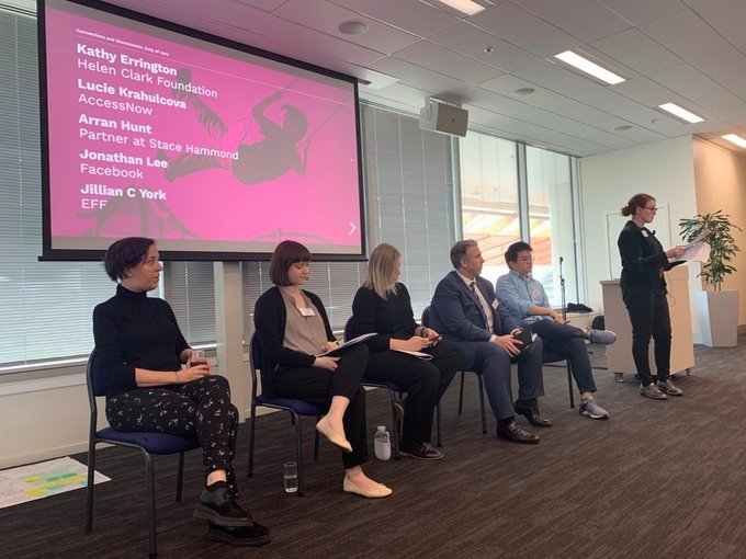 HelenClarkFound's tweet image. Great to be on the panel at the @InternetNZ workshop today discussing an online duty of care! See you all tomorrow #nethui