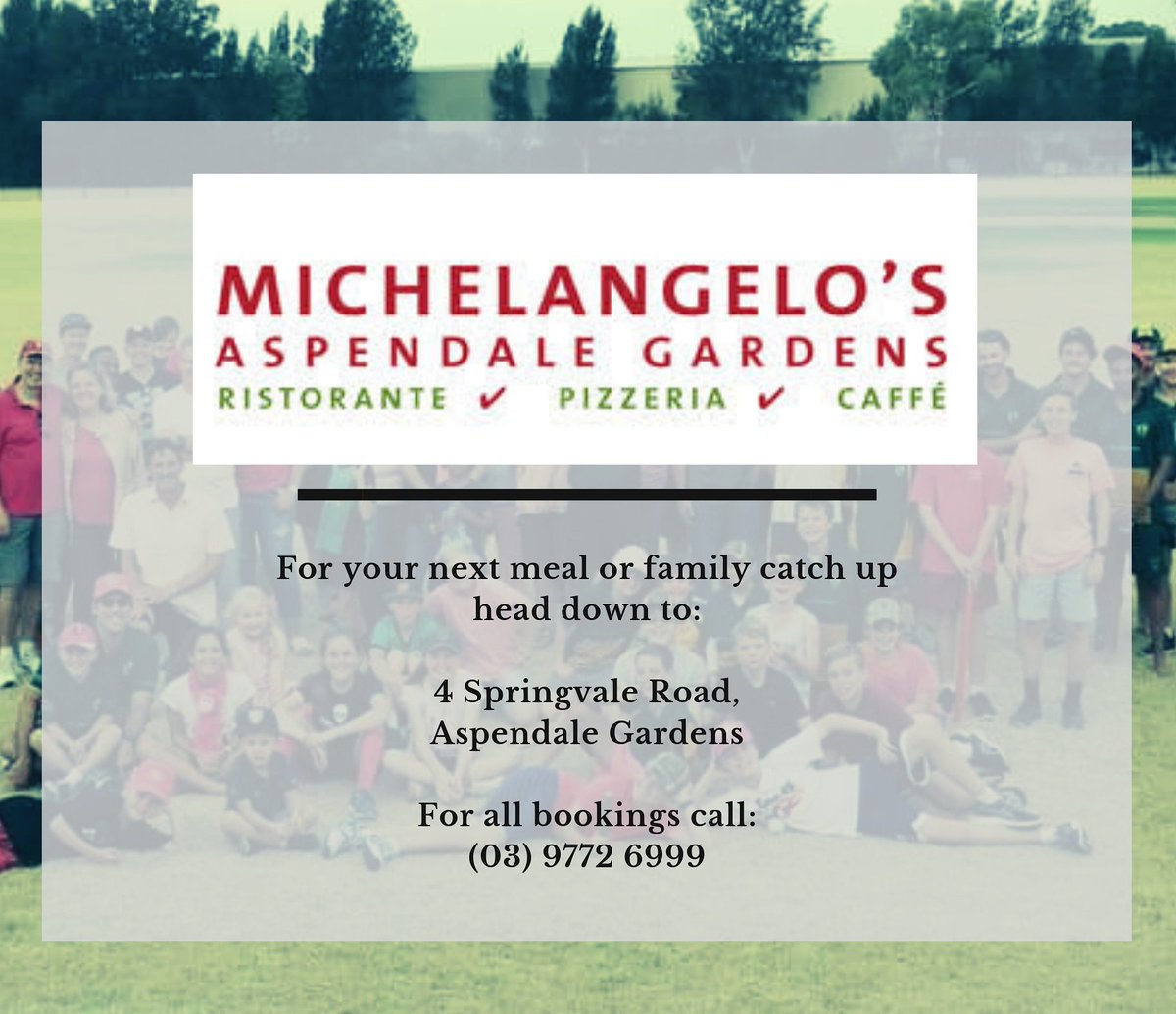 The Club is pleased to announce that Michelangelo's have again signed on as a Platinum Sponsor.

This is now their 2nd consecutive year of sponsoring Parkdale United and we thank Rahul and the Team for their valued support.