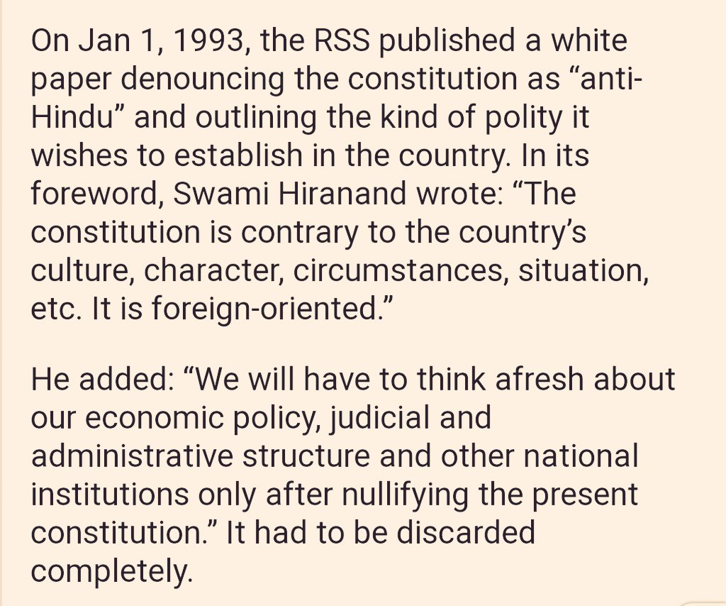 Is Constitution ‘anti-Hindu’ or the RSS anti-Indian?An informative piece on RSS's Ideology & constitution of India. This explains exactly where today's India is headed to.  #Hindutva  #Nazism  #India  https://www.deccanchronicle.com/amp/opinion/columnists/290919/is-constitution-anti-hindu-or-the-rss-anti-indian.html?__twitter_impression=true