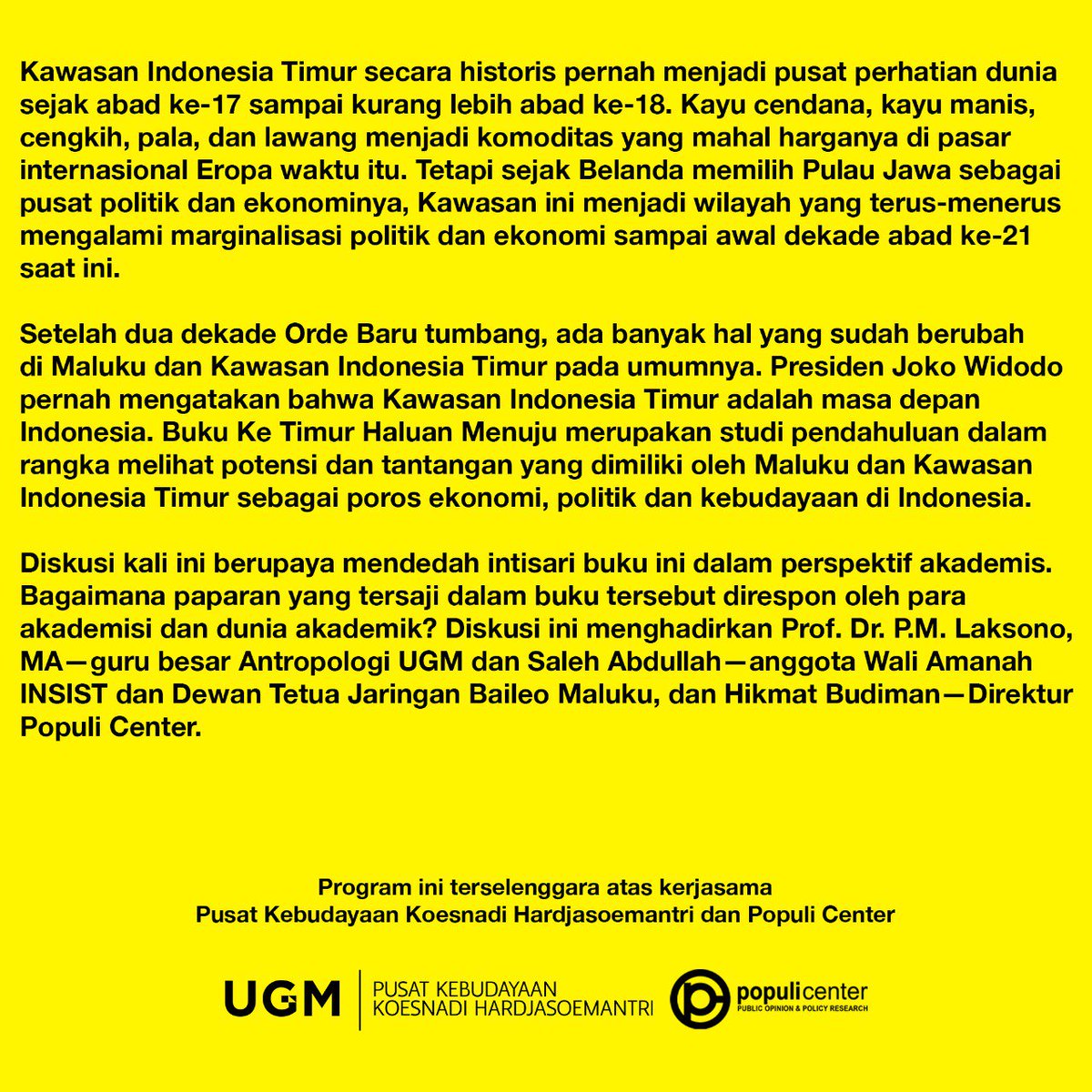 PKKH akan menyelenggarakan diskusi &amp; bedah buku Ke Timur Haluan Menuju. Info selengkapnya tertera pada poster di bawah ini, ya! Sampai bertemu dan sebarluaskan pada teman-teman yang tertarik!