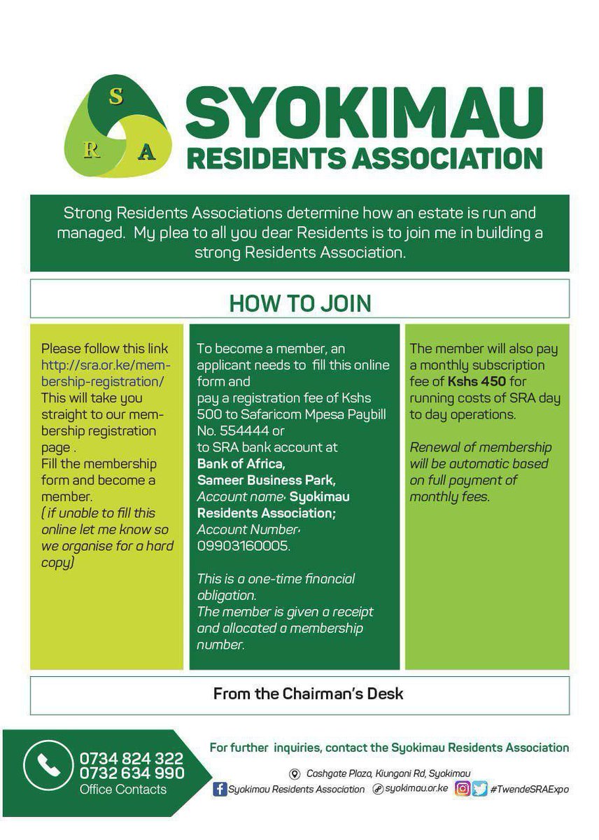 Syokimau Residents (@sra_syokimau) on Twitter photo #AchievingMoreTogether
#residencylife
#Wednesday
<a href="/TheStarKenya/">TheStarKenya</a> <a href="/KariukijMaina/">joseph kariuki</a> <a href="/DotMusya/">Dorothy M Musya</a> @Sidy_Nduta <a href="/kijalaj/">kijalaj</a> <a href="/Barrackodero/">Barrack Odero</a> <a href="/eombok/">Eric Ombok</a> <a href="/ksimba10/">Katie Simba</a> <a href="/pksiema/">pattersonsiema</a> #AchievingMoreTogether
#residencylife
#Wednesday
<a href="/TheStarKenya/">TheStarKenya</a> <a href="/KariukijMaina/">joseph kariuki</a> <a href="/DotMusya/">Dorothy M Musya</a> @Sidy_Nduta <a href="/kijalaj/">kijalaj</a> <a href="/Barrackodero/">Barrack Odero</a> <a href="/eombok/">Eric Ombok</a> <a href="/ksimba10/">Katie Simba</a> <a href="/pksiema/">pattersonsiema</a>