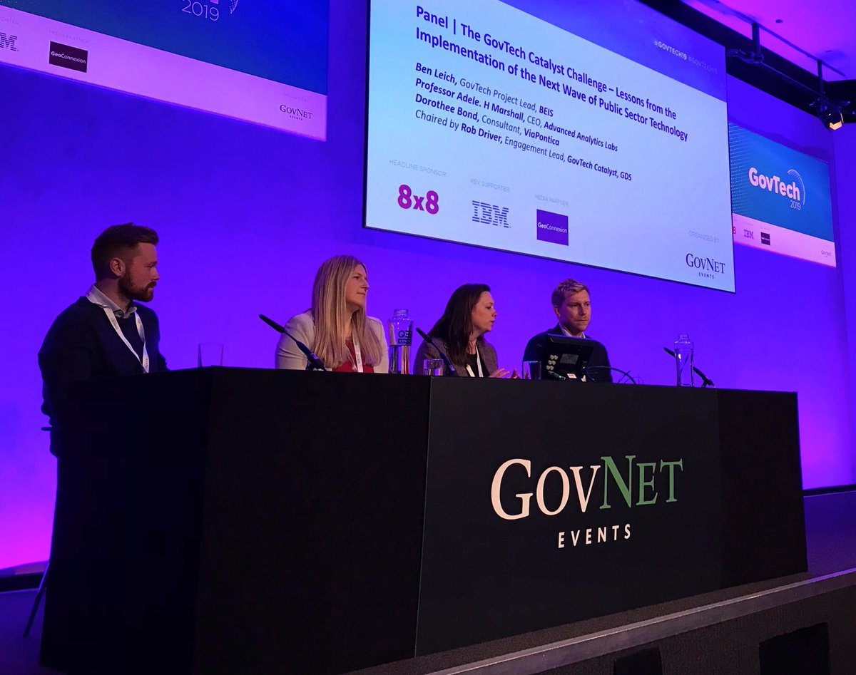 ViaponticaAI's tweet photo. @BondDorothee speaking on cutting red tape @Govtech19. #GovTechCatalyst and @innovateuk have been great supporting us with agile, iterative development, and being open to trying new approaches. Ben Leich @beisgovuk, Rob Driver @GDS https://t.co/KlhyRvZQbn