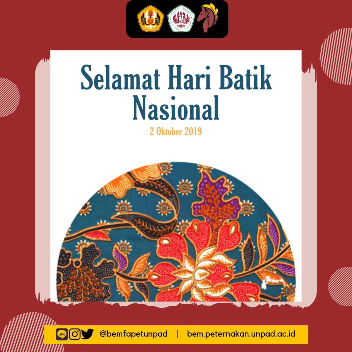 Hari Batik Nasional adalah hari perayaan nasional Indonesia untuk memperingati ditetapkannya batik sebagai Warisan Kemanusiaan untuk Budaya Lisan dan Nonbendawi pada 2 Oktober 2009 oleh UNESCO
Selamat Hari Batik Nasional!