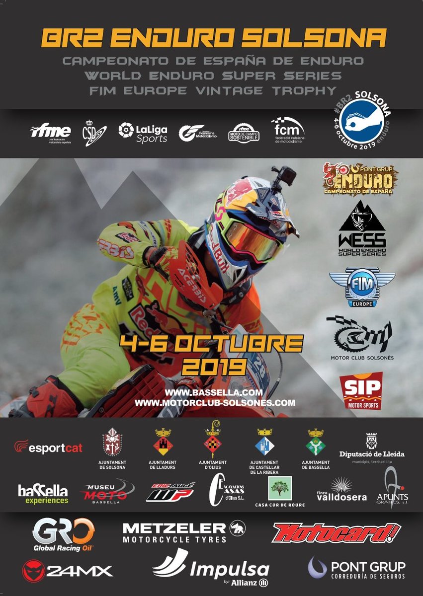 rfme_oficial's tweet photo. La quinta prueba del Pont Grup Seguros Campeonato de España de Enduro se celebra en Solsona este fin de semana y será junto al WESS! Increíble fin de semana el que nos espera!! #enduro #pontgrup #solsona #basella https://t.co/Dqgls1Q30r