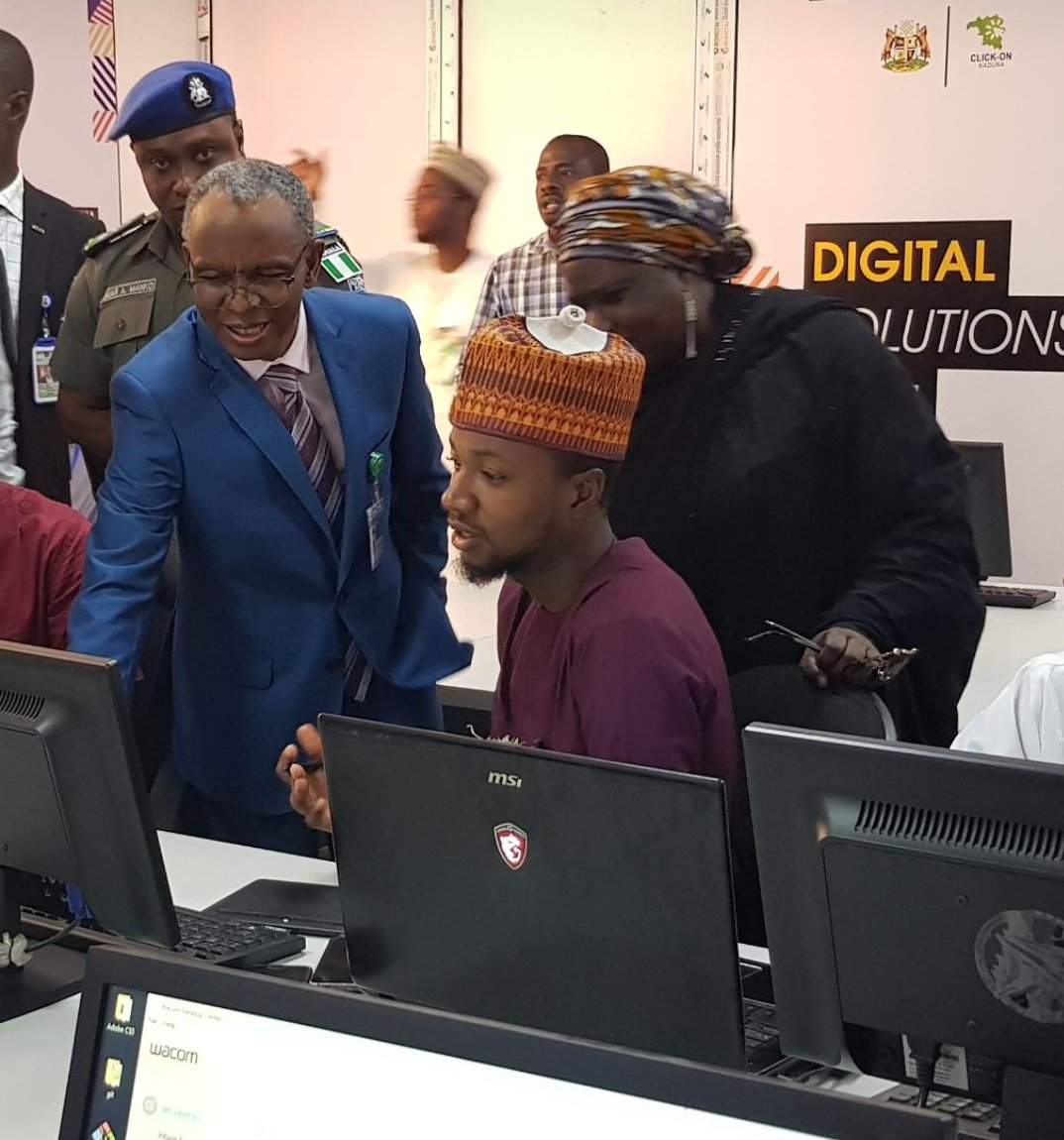 1vm_7v15's tweet photo. This afternoon, we had an interactive session with H.E @elrufai and my humble mother @DepGovKaduna Dr. Hadiza Balarabe at the @ClickOnKaduna digital programmes. Believe me, you don't want to know why we were laughing in the second frame https://t.co/pMrNIgbnny