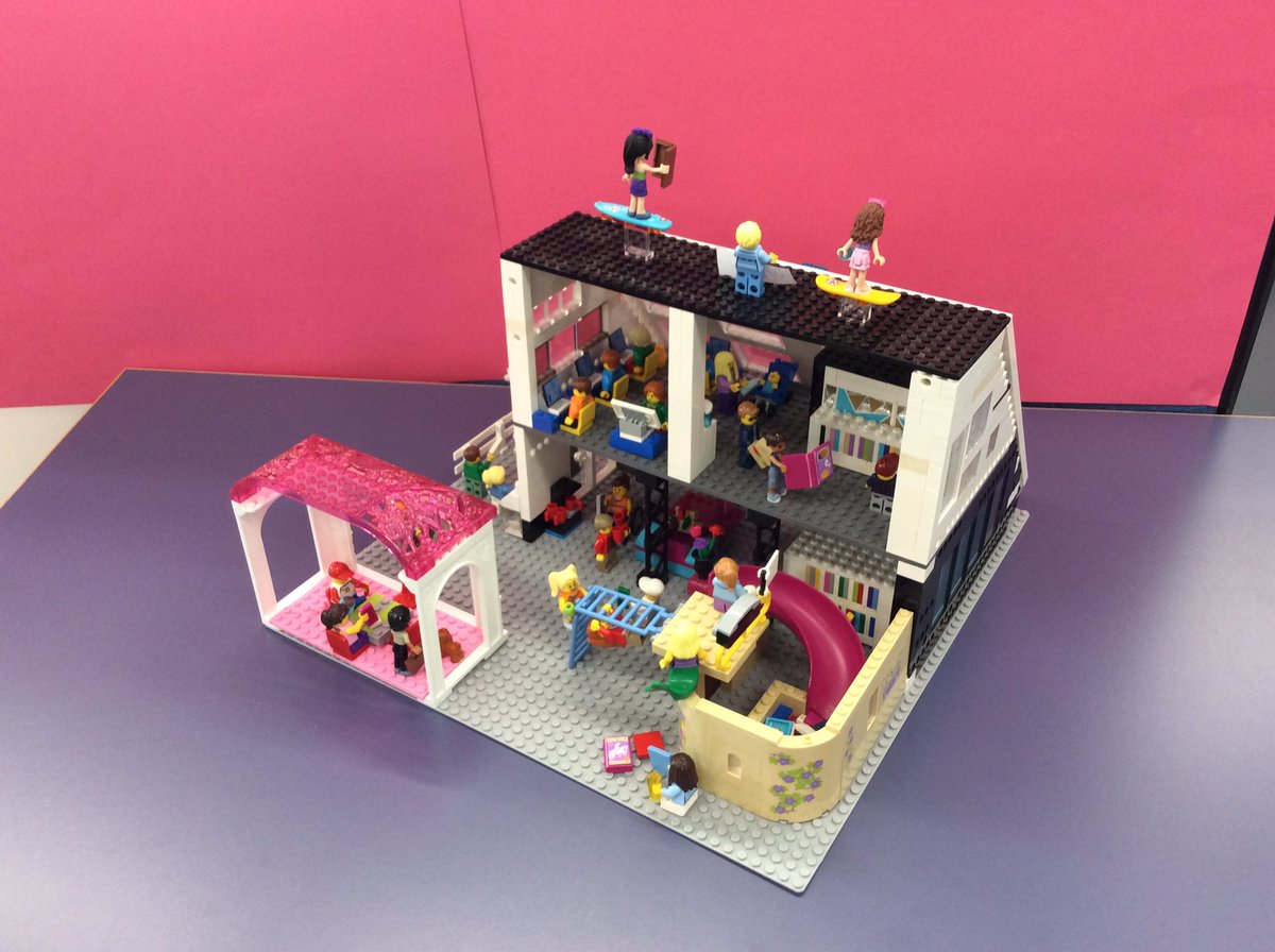 cambslib's tweet image. @LibrariesWeek Creators Lily &amp;amp; Jasmine say ‘libraries are all about having fun whilst reading. In this unique library scene there are friendly library staff on hover boards &amp;amp; of course a slide into a pool of books’ #LEGOLibrary #marchlibrary #2
