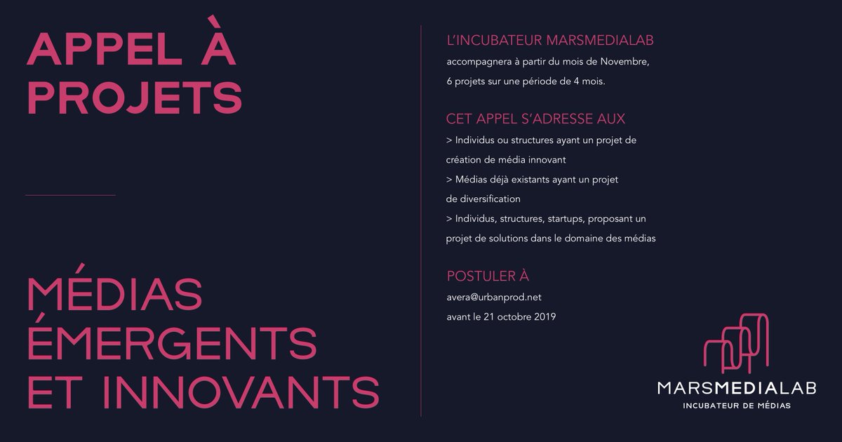 MarsMedialab's tweet image. Vous voulez vous lancer dans l&apos;univers de l&apos;entrepreneuriat #média ?
Le @MarsMedialab vous propose un programme d&apos;incubation soutenu : formations et accompagnements, partage d&apos;expériences, mise en réseau. (1/2)