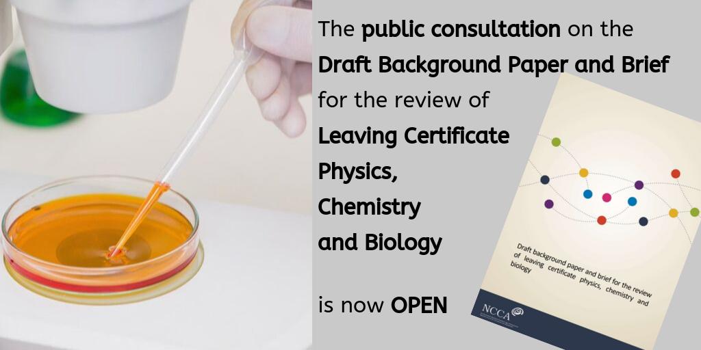 NCCAie's tweet photo. Calling all BIOLOGY Teachers! Public consultation on the Draft Background Paper and Brief for the review of LC Physics,Chemistry,Biology is now OPEN. Get involved!
Find out more here: https://t.co/DkxP2O620M
#edchatie #LCScience #LCPhysics #LCChemistry #LCBiology https://t.co/hsCupIZEQu