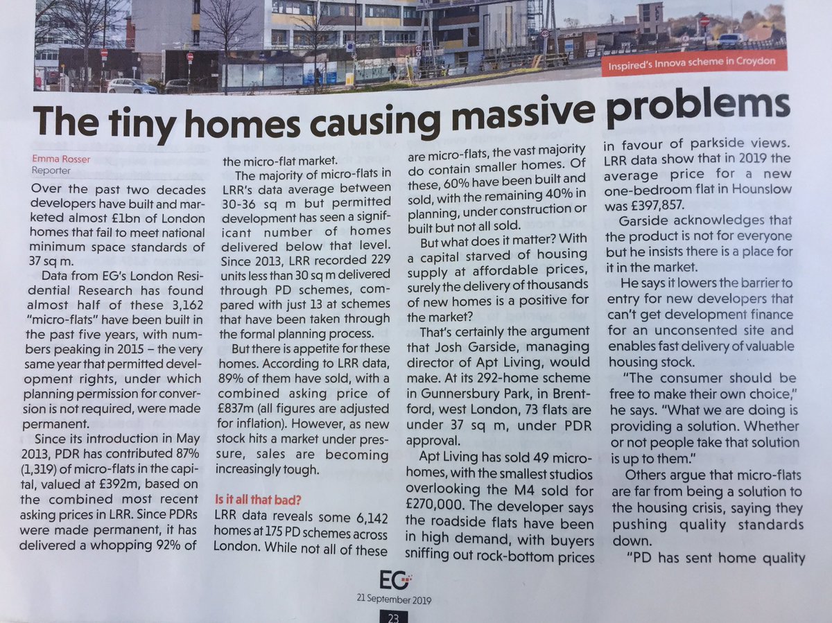 RobChapman_Co's tweet photo. ‘Over the past 2 decades developers have built & marketed almost £1bn of London homes that fail to meet national minimum space standards of 37 sq m’. Problems being stored up for the future? @RegenBrainery Is this what U call regen? #Futuregenerations #TinyHomes #Massiveproblems https://t.co/1cXw2aRMBp