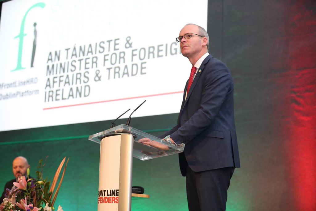 #Ireland’s Tánaiste &amp; Deputy Prime Minister <a href="/simoncoveney/">Simon Coveney</a> opens our 2019 #DublinPlatform with more than 120 human rights defenders, calling for an end to attacks against WHRDs &amp; HRDs around the world, who are persecuted for their “heroic efforts” defending “human dignity”