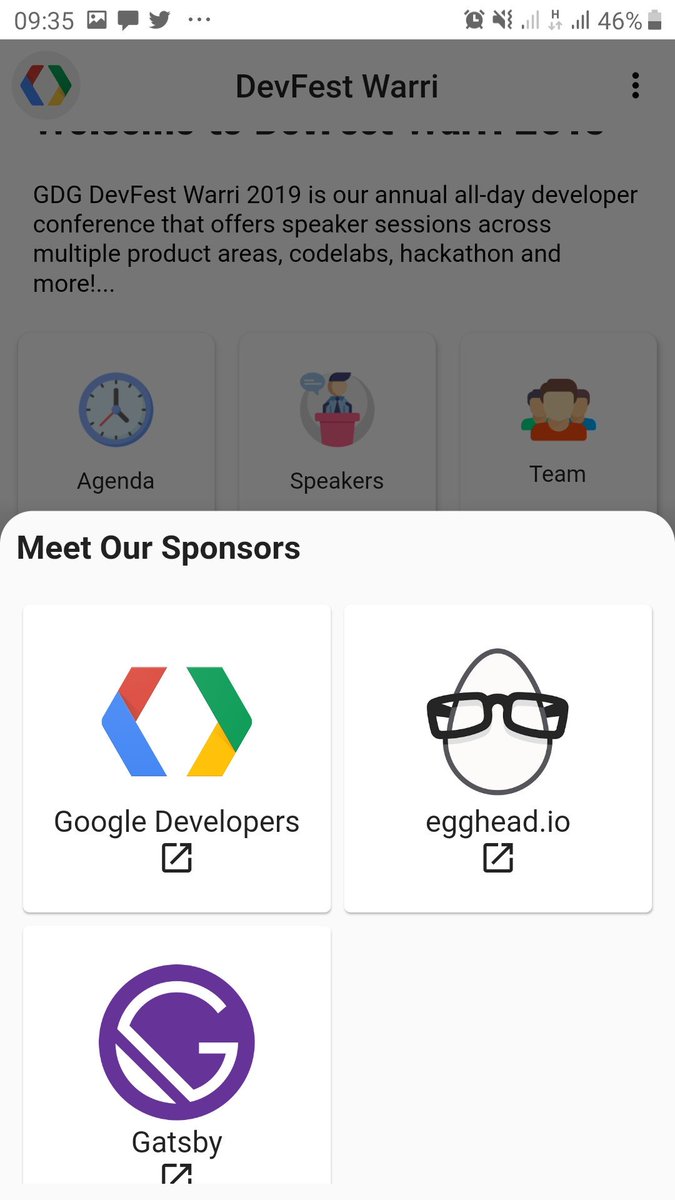 gdg_warri's tweet photo. We are happy to launch the #DevFest Warri mobile app built with @FlutterDev by @kelvinforteta 

Download the app from the Google PlayStore using this link

https://t.co/A33wUD16bL

cc: @aniediudo @unicodeveloper @cyberomin @googledevs @googleafrica @gatsbyjs @eggheadio https://t.co/yCfHWdCi60