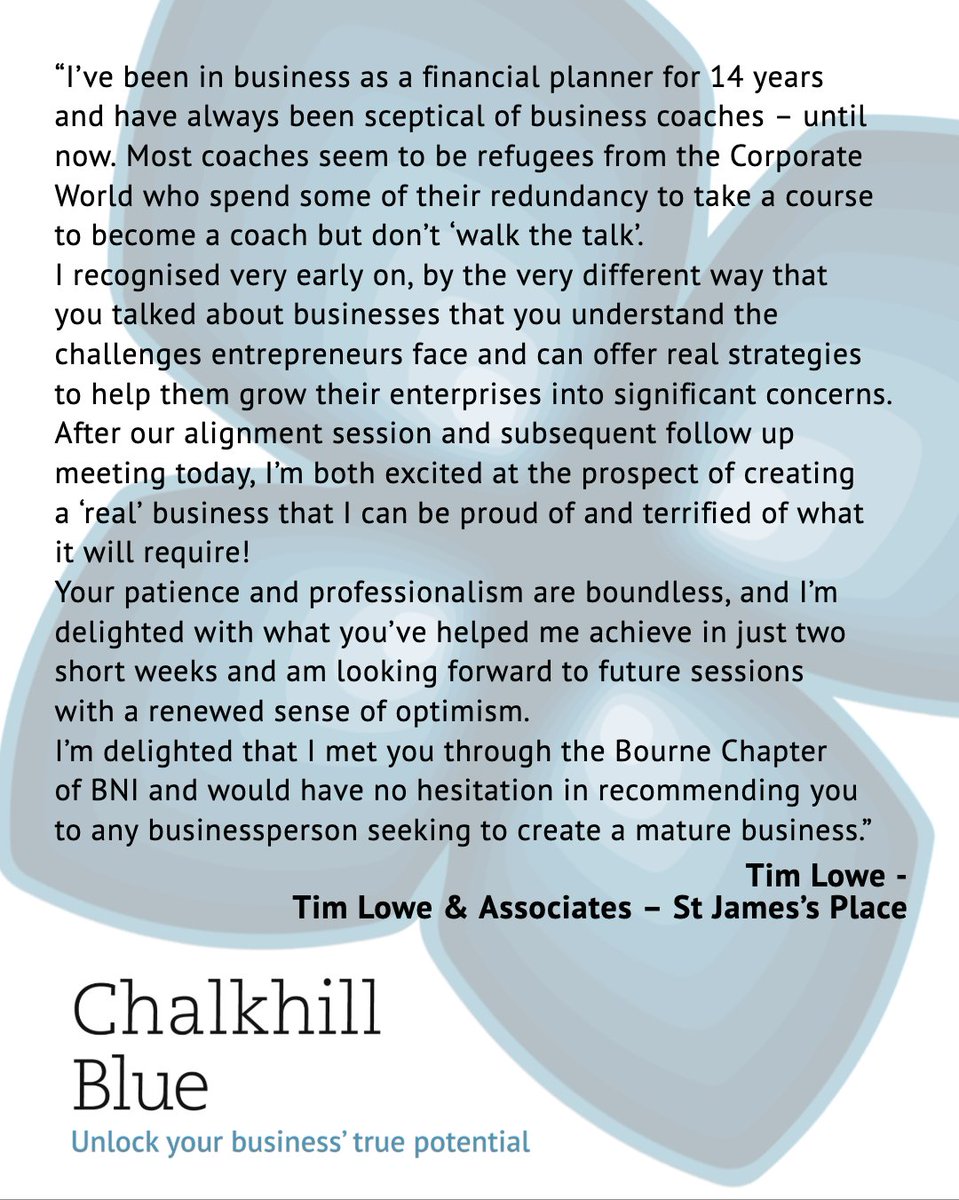 Love hearing great feedback from my clients! 

If you have a problem or opportunity in your business you would like help with, contact me today!

chalkhillblue.org/contact-us