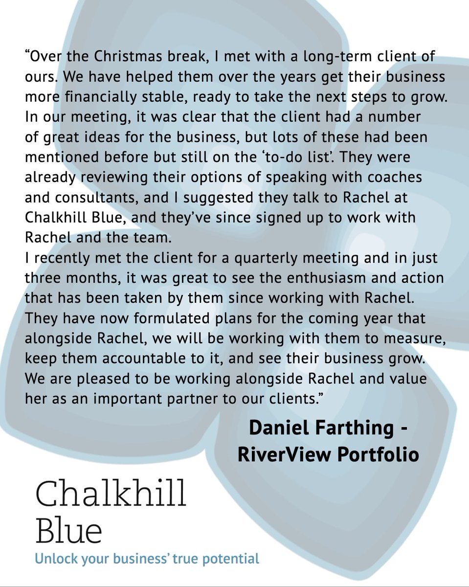 Love hearing great feedback from my clients! 

If you have a problem or opportunity in your business you would like help with, contact me today!

chalkhillblue.org/contact-us