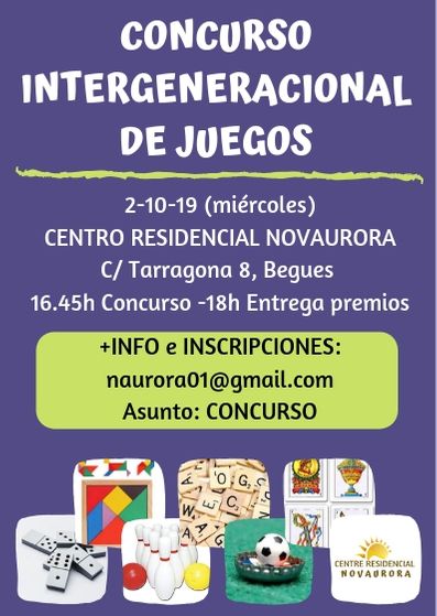 ajbegues's tweet photo. 📌  Vine aquesta tarda al Centre Residencial #Novaurora ha participar al Concurs Internacional de Jocs, una forma d'integrar les persones usuàries del centre amb la població de #Begues. A les 16.45 h! https://t.co/vb4GWCXgP9