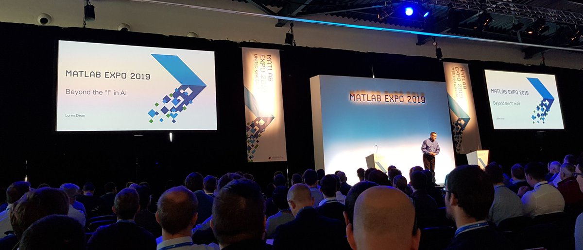 UB_Computing's tweet photo. "AI is more than just the intelligence of the algorithm", Keynote by Loren Dean @MathWorks @MATLAB Today at #matlabexpo2019 Silverstone. #DataScience #ArtificialIntelligence https://t.co/vvGCl6FySa