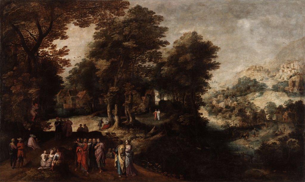 #ТерминыИскусствоведаСфумато — художественный прием заключающийся в стремлении передать удаленность предмета от зрителя за счет уменьшения насыщенности цвета,контраста и детализации.

Круг Гиллиса ван Конинкслоо II (1544–1607)Нидерландская школаХристос и Закхей
#коллекцияЕМИИ