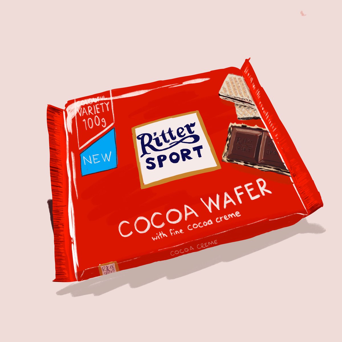 This new Cocoa Wafer  #RitterSport is pretty amazing. It almost out KitKats a KitKat! If you see one, grab it.  #rittertwitter  #trevdraws  #trevschoc  #procreate  #sketch  #illustration @rittersportuk  @RITTER_SPORT_DE  @ritter_sport