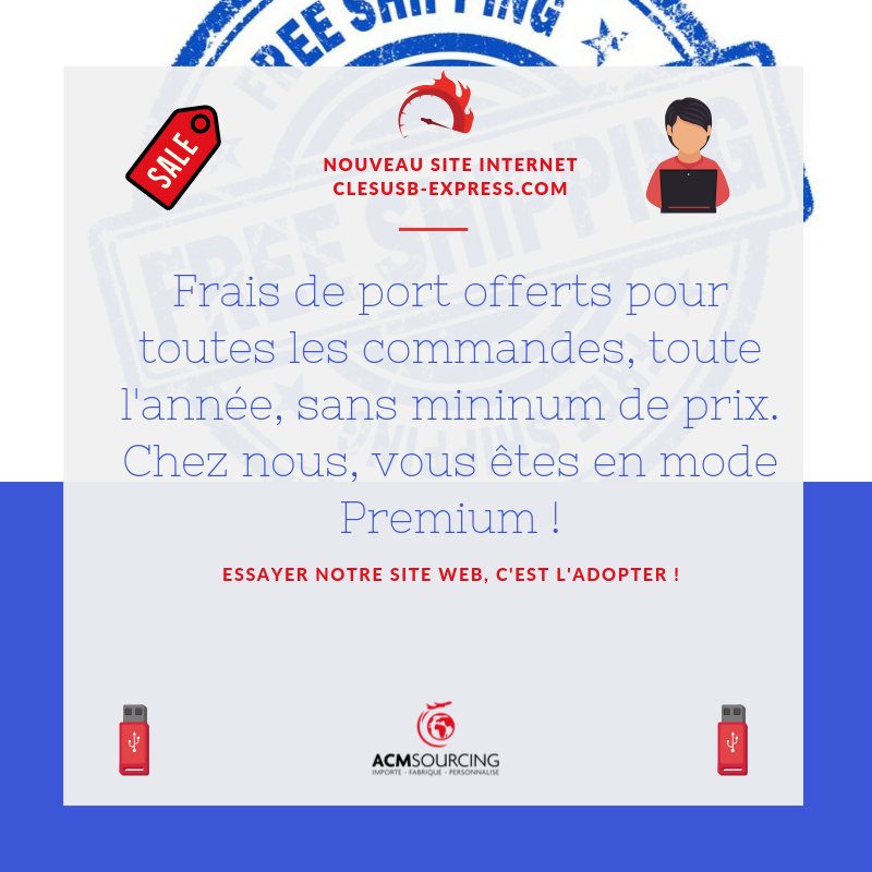 acm_sourcing's tweet photo. Sur notre 🆕 site internet 🔗 https://t.co/9H18CdjosJ, les frais de port sont offerts toute l'année 💶 📦 🛬 ⛴
Oui, vous êtes nos clients #premium 🥇 Alors, vous venez voir ?
#objetmedia #clésUSB #freeshipping https://t.co/st5wYNOCHt