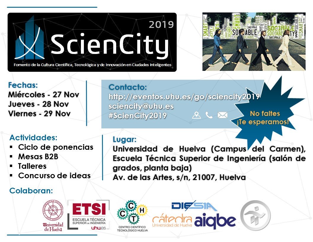 JMLozano7's tweet photo. Al igual que el año pasado, de nuevo la #UniversidadDeHuelva organiza las II Jornadas #ScienCity2019. #ScienCity2019 es un foro Científico, Tecnológico y de Innovación entorno a las Ciudades Inteligentes. No faltes ¡Te esperamos! https://t.co/523zxexVeM https://t.co/2CcGbvySiW