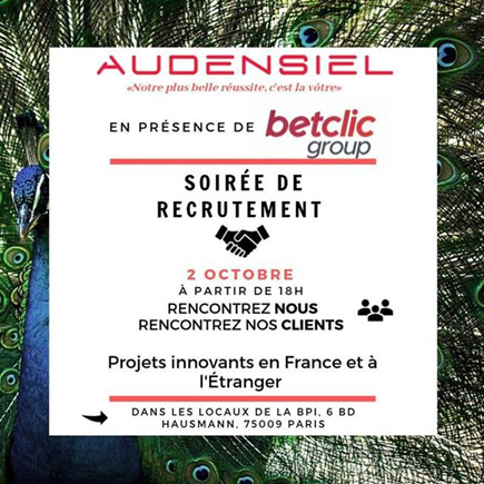 Retrouvez-nous ce soir à Paris pour une soirée #recrutement #IT à partir de 18h avec notre partenaire Audensiel Technologies 💼👌