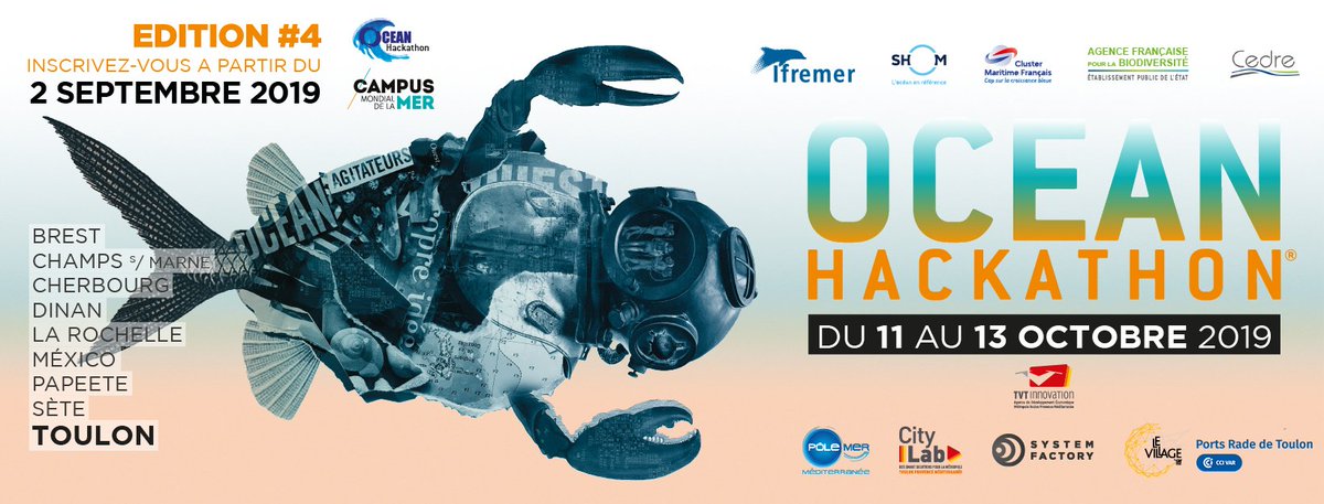 J-9 avant l'Océan Hackathon : 48h pour décoder la #mer ! 
Il est temps de réserver votre place et de former votre #team du weekend 😎🙂
Inscriptions : mailchi.mp/tvt.fr/oceanha… | #hackathon #ocean #data #toulon