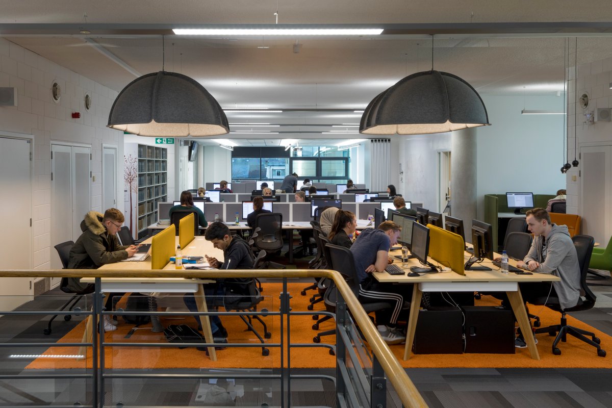 FagerhultUK's tweet photo. A brilliant example of Hood being used in an education project (@TeessideUni Library), acting as localised light and a sound barrier in the open space. Hood by @AteljeLyktanUK is also available in a mini version, both variations designed by @formuswithlove #lightforeducation https://t.co/jZsaGWFPTj
