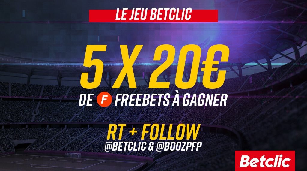 BoozPronos's tweet image. En attendant le palier 2 de la montante, Betclic vous offre 5 x 20€ de freebets à gagner 

Pour Participer :  
👉RT ce tweet 

👉Follow 
@Betclic
 &amp;amp; 
@BoozPFP

lien d'inscription betclic 👉 

urlz.fr/8oEP
code promo : BOOZ

Tirage au sort jeudi