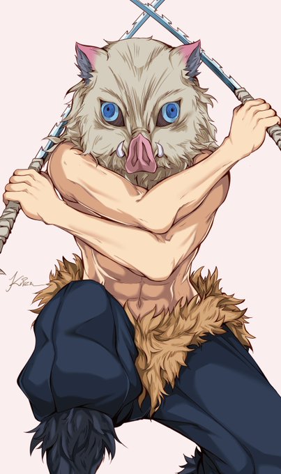 kizuchi_artさんがTwitterに投稿した嘴平伊之助(鬼滅の刃)のイラスト。