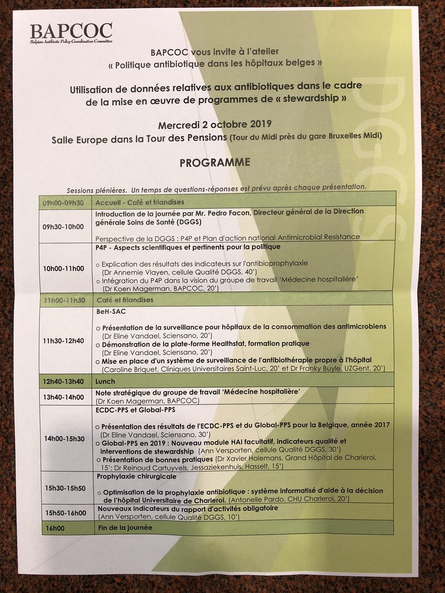 PedroFacon's tweet photo. Ce matin j’ai lancé le workshop de @SanteBelgique, @sciensano et #Bapcoc sur les politiques antibiotiques dans les hôpitaux belges et l’importance de programmes de stewardship. Aujourd’hui , nous réfléchissons avec les acteurs du terrain sur les défis devant nous. Let’s do it! https://t.co/PJUrxwKQnq