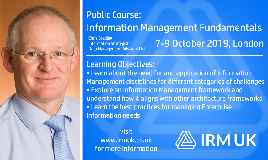 This course addresses all of the info management disciplines as defined in the #DMBoK. This course provides delegates with knowledge and techniques to analyse &amp; implement #InformatioManagement solutions for your organisation.
Join <a href="/InfoRacer/">Christopher Bradley</a> 7-9 Oct 2019
ow.ly/tig450vHbmx