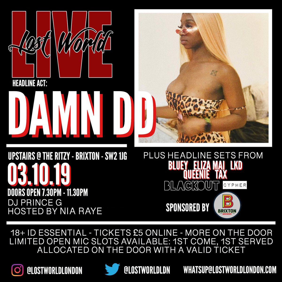 #LostWorldLIVE returns tomorrow night <a href="/UpstairsRitzy/">Upstairs At The Ritzy</a> with headline sets, open mic, the return of #BlackOUT cypher, gameshows &amp; giveaways.
Doors open 7.30pm