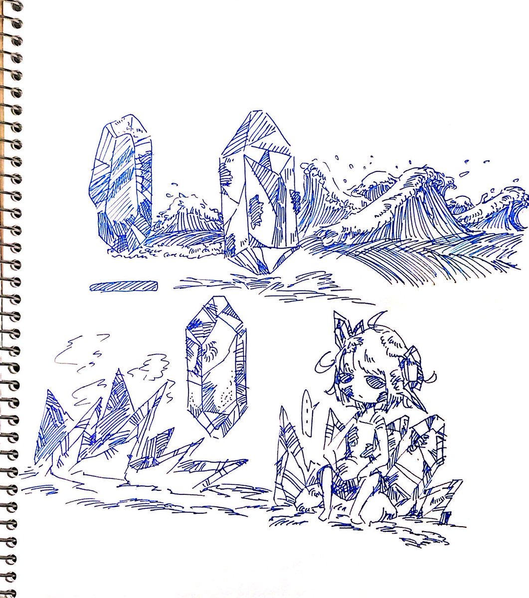 練習 クリスタルと波 #ペン画を流してペン画民を増やそう