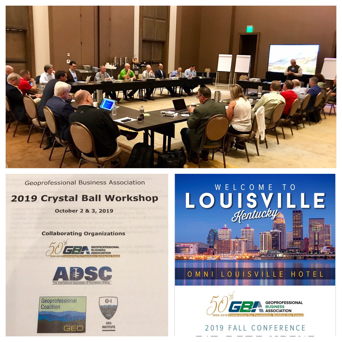 GBAssn's tweet photo. Crystal Ball Workshop is rolling! 🔮 Smart people working together to benefit geoprofessionals and the communities we serve.
Thanks to our partners @ADSC_IAFD @GeoInstitute @ASCETweets #crystalball #GBACon https://t.co/S0sTFDa5un