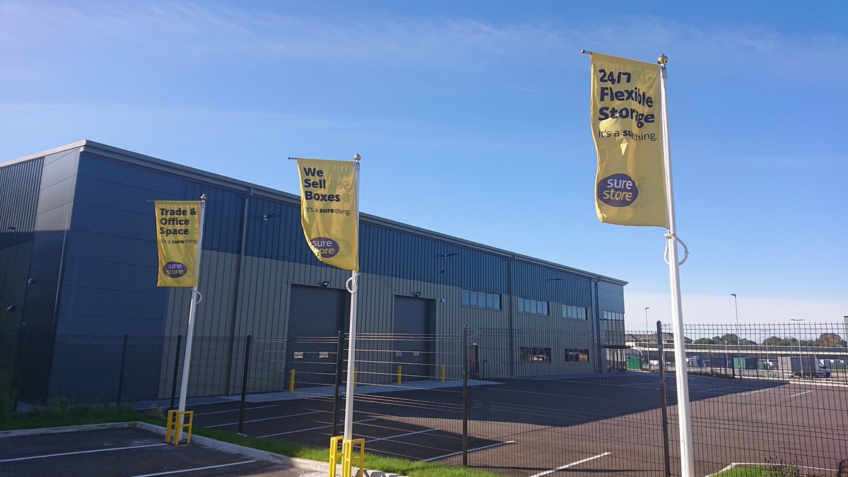 StorageJon's tweet photo. It is a beautiful day in #Bury today, blue skies, the @SureStoreLtd flags are happily flapping the news that we are open for business and welcoming new #storage and #office customers to our gorgeous new facility. Happy days, people! https://t.co/PPejauRDkV